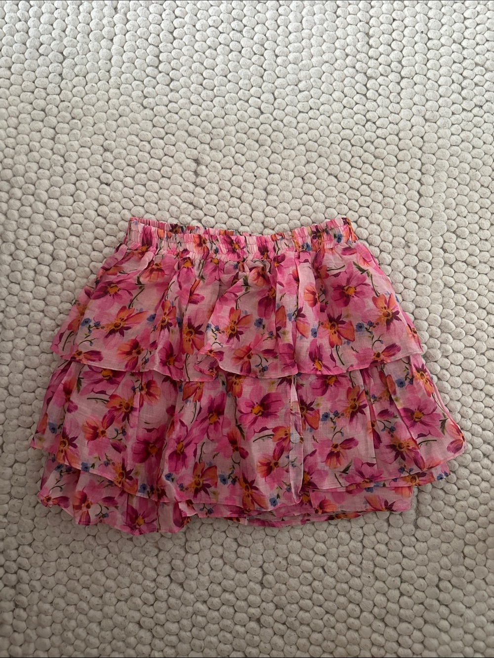 Pink Floral Ruffle Mini Skirt